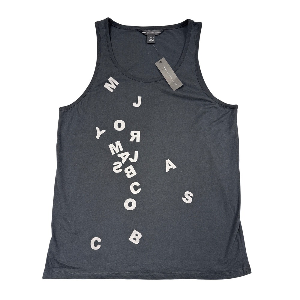 NWT Marc By Marc Jacobs Tank Top Men XL Black Scattered Letters Graphic Designer